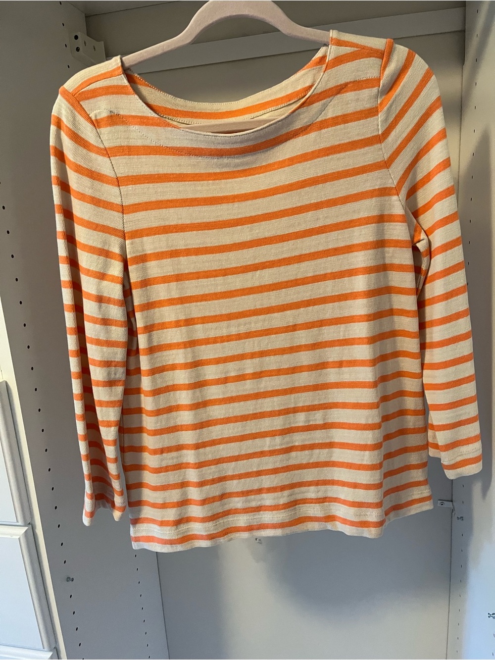 LOFT Women's Striped Crewneck Top in Orange and Cream